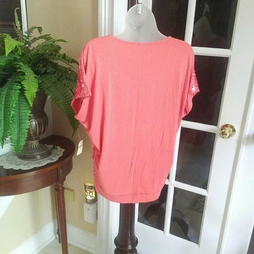 Spectacular Coral Pink Sequined Top NWT S/M